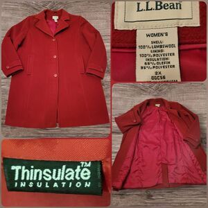 L.L. BEAN Cherry Red Wool Blend Thinsulate Peacoat Women's 2X Double Breast